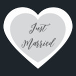 Just Married Sticker<br><div class="desc">Just Married heart sticker is shown in a double heart design.
Colour Grey</div>
