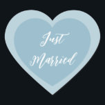 Just Married Sticker<br><div class="desc">Just Married heart sticker is shown in a double heart design.
Colour Dusty Blue</div>