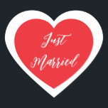 Just Married Sticker<br><div class="desc">Just Married heart sticker is shown in a double heart design.
Colour Red</div>