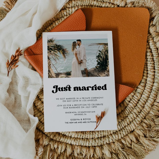 Just married Stylish retro photo card (Creator Uploaded)