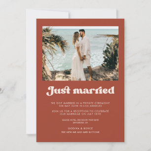 Just married Stylish retro Terracotta photo card