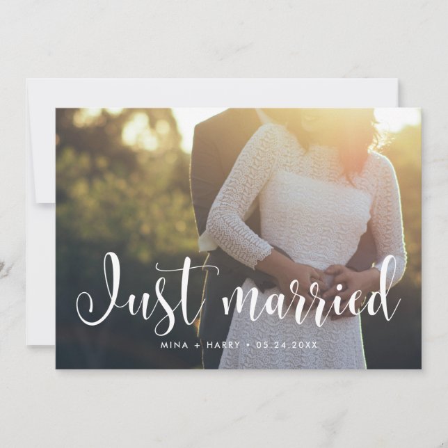 Just married Stylish wedding photo card (Front)