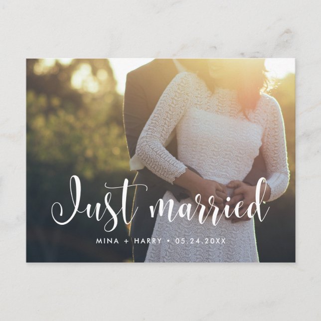 Just married Stylish wedding photo Postcard (Front)