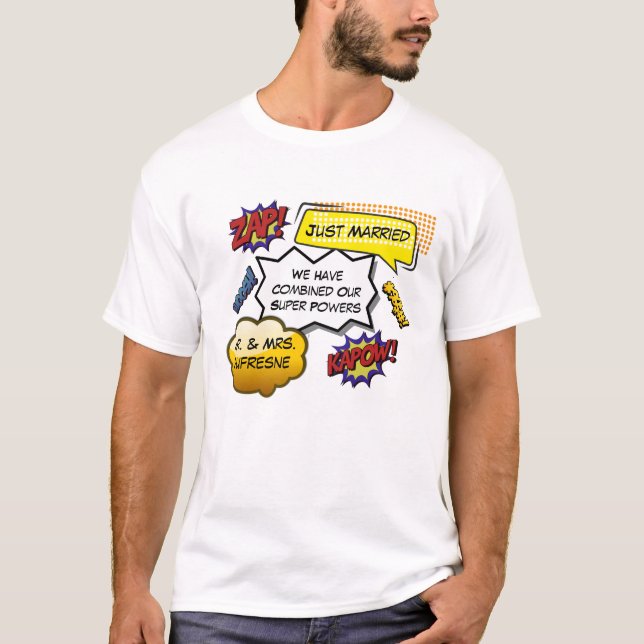 Just Married Superhero Parody T-Shirt (Front)