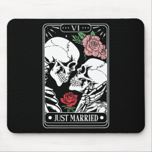 Just Married Tarot Card Halloween Skeleton Couple Mouse Pad