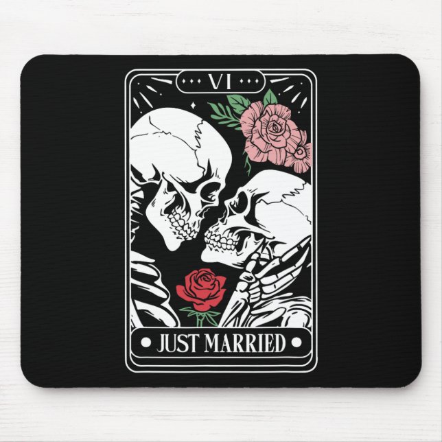 Just Married Tarot Card Halloween Skeleton Couple  Mouse Pad (Front)