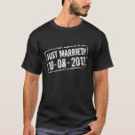 Just married tee shirt with wedding date stamp<br><div class="desc">Just married tee shirt with wedding date stamp. Cute wedding day gift idea for newlywed couple and honeymooners. Personalise this present for bride and groom. Vintage style.</div>