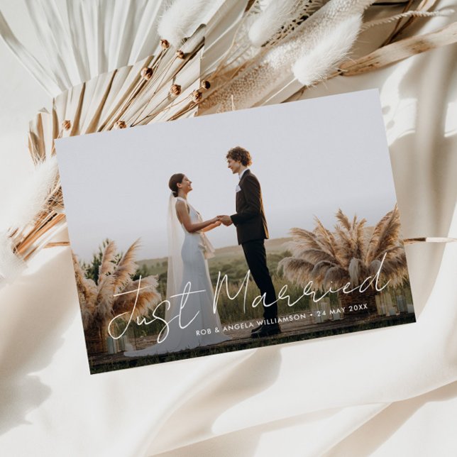 Just married thin script wedding announcement (Creator Uploaded)