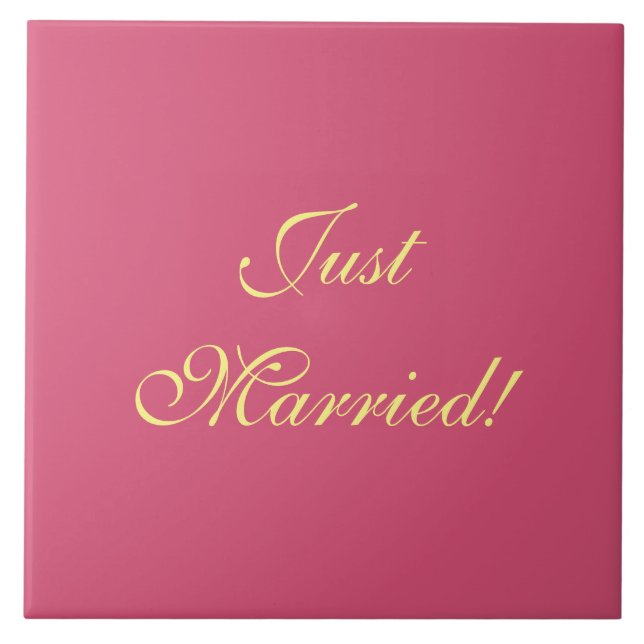 Just Married! tiles Pink Yellow Add your text (Front)