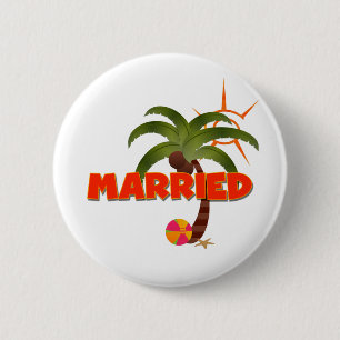 Just MARRIED Tropical  6 Cm Round Badge