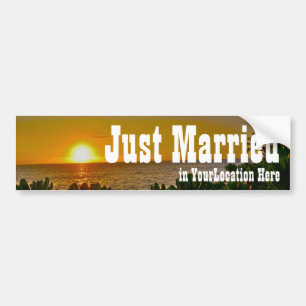 Just Married Tropical Beach Bumper Sticker