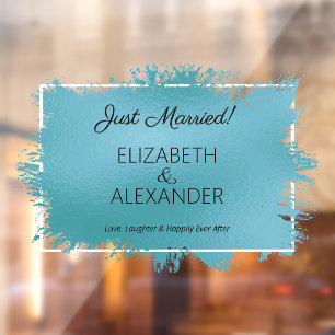 Just Married! Turquoise Faux Foil