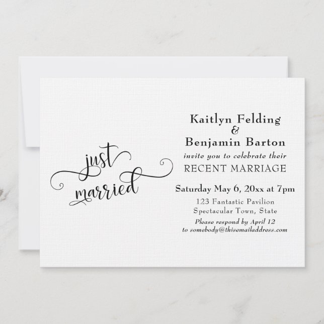 Just Married Typography Post-Wedding Celebration Invitation (Front)