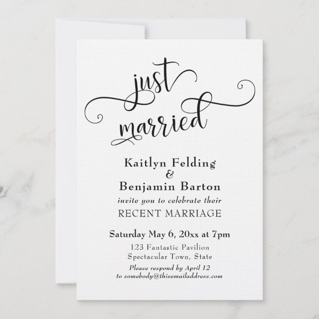 Just Married Typography Wedding Reception Only Invitation (Front)