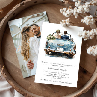 Just Married Vintage Car Reception Celebration | Invitation