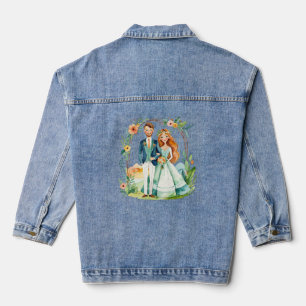 just married watercolor couple design denim jacket
