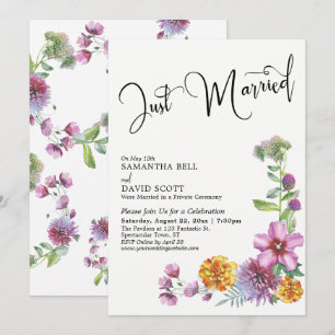 Just Married Watercolor Wildflowers Reception Invitation