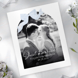Just married Wedding Announcement Cards   Blue Bow
