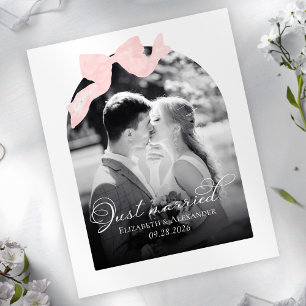 Just married Wedding Announcement Cards Pink Bow
