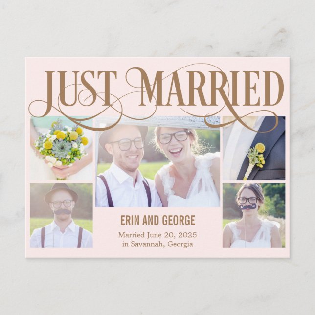 Just Married Wedding Announcement Elopement Postcard (Front)