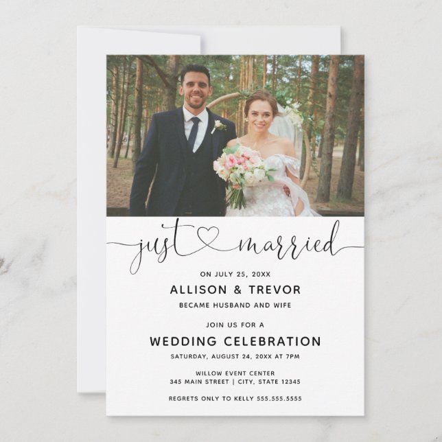 Just Married Wedding Announcement Reception (Front)