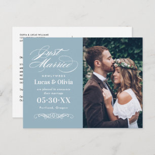 Just Married Wedding Announcements Grey Blue