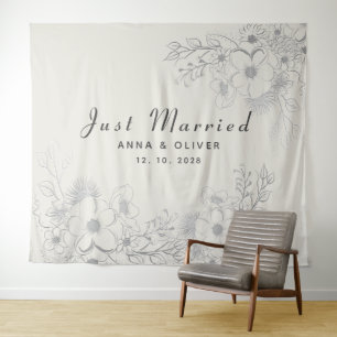 Just Married Wedding Backdrop Tapestry