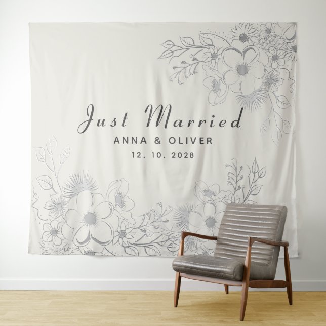 Just Married Wedding Backdrop Tapestry (In Situ (Horizontal))