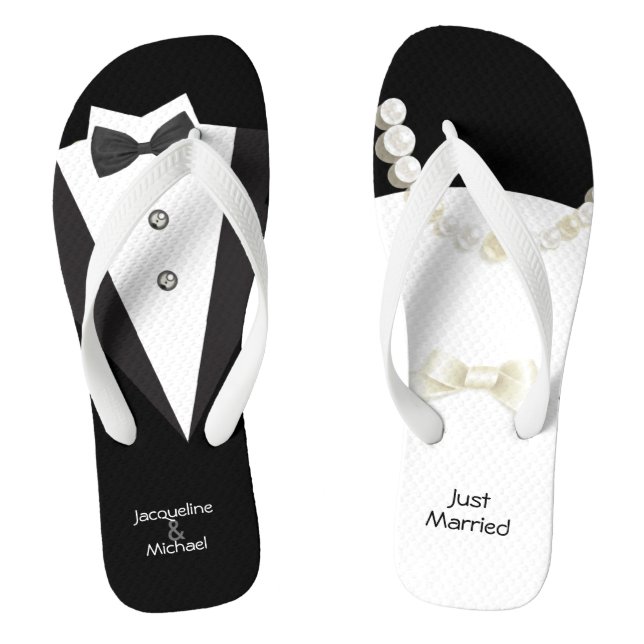 Just Married wedding Bride & Groom Jandals (Footbed)