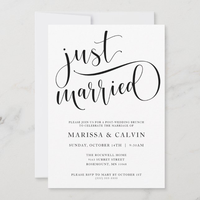 Just Married Wedding Brunch Invitation (Front)