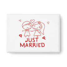 Just Married Wedding Button – Cute Newlywed Couple