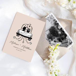 Just Married Wedding Car Bride & Groom Fox Photo Announcement