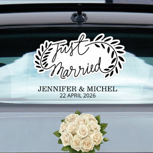 Just Married Wedding Car Window Cling with Hearts