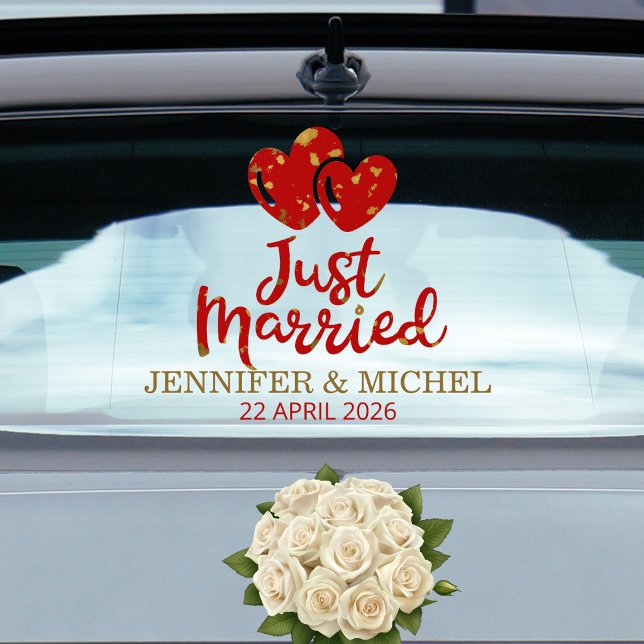 Just Married Wedding Car Window Cling with Hearts (Creator Uploaded)