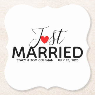 Just Married Wedding Custom  Paper Coaster