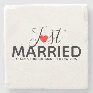 Just Married Wedding Custom Stone Coaster