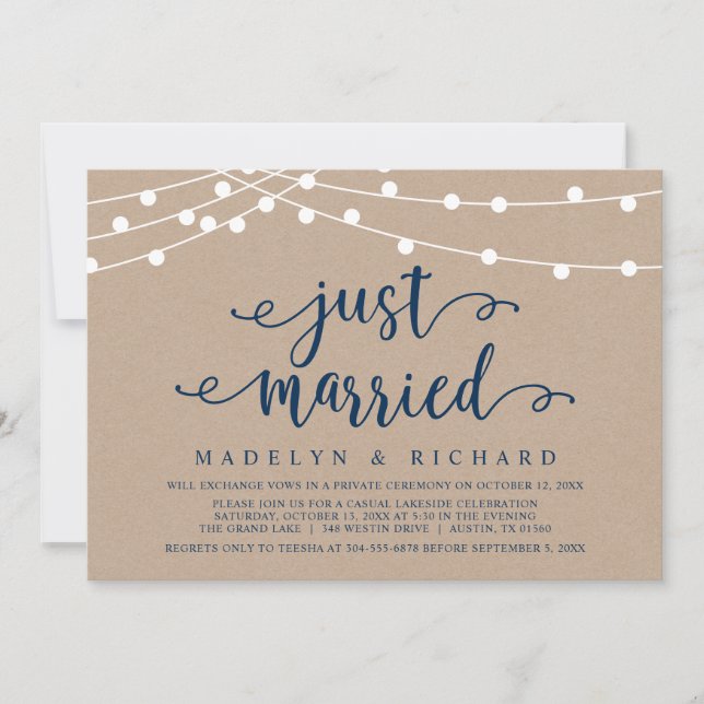 Just Married, Wedding Elopement Party Celebration  Invitation (Front)