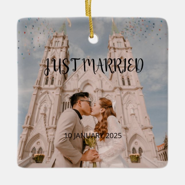 Just Married Wedding Favour Ornament Gift Photo (Front)