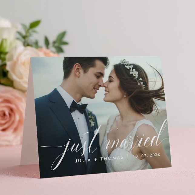 Just Married Wedding Folded Announcement Card (Creator Uploaded)
