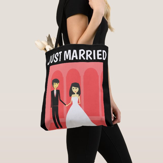 JUST MARRIED WEDDING GIFT TOTE PURSE BAG (Close Up)