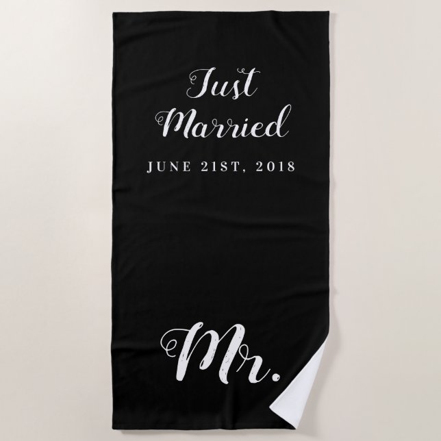 Just Married | Wedding Honeymoon Beach Towel (Front)