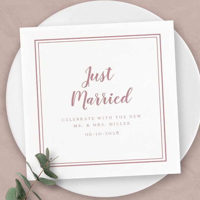 Just Married Wedding Mr & Mrs Modern Dusty Rose Napkin (Creator Uploaded)