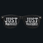 Just married wedding party shades for newly weds<br><div class="desc">Just married wedding party shades for newly weds. Humourous sunglasses for Mr and mrs. Funny props for honeymooners,  bride and groom,  married couple / husband and wife newlyweds. Aviator and Wayfarer model design. Customisable text and colours.</div>