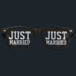 Just married wedding party shades for newly weds<br><div class="desc">Just married wedding party shades for newly weds. Humourous sunglasses for Mr and mrs. Funny props for honeymooners,  bride and groom,  married couple / husband and wife newlyweds. Aviator and Wayfarer model design. Customisable text and colours.</div>