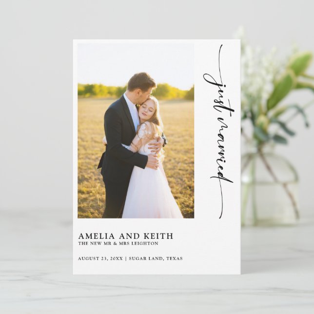 Just Married Wedding Photo Announcement Card (Standing Front)