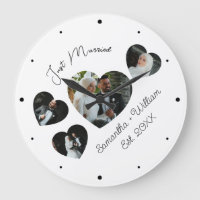 Just Married Wedding Photo Collage Wall Clock