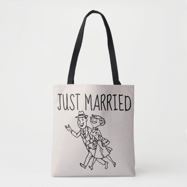 JUST MARRIED WEDDING RETRO GIFT TOTE PURSE BAG (Front)