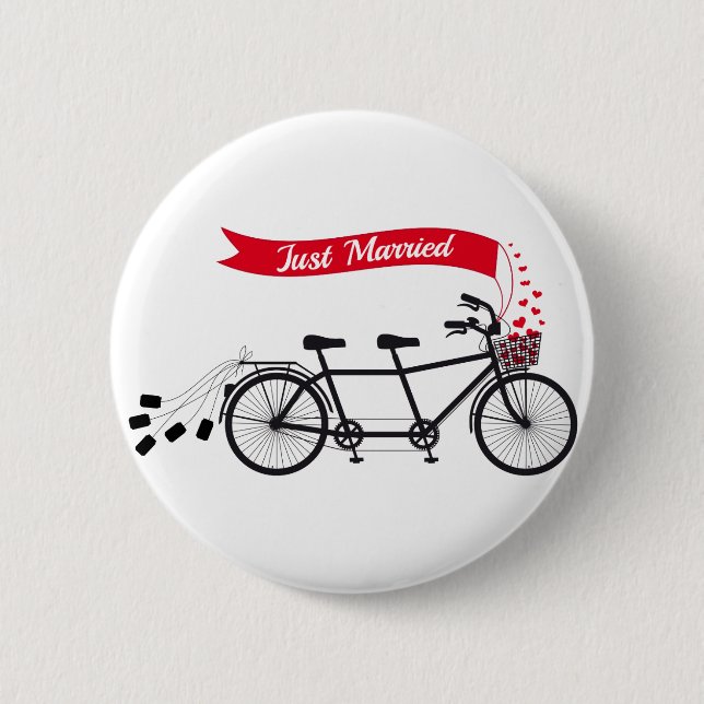 Just married, wedding tandem bicycle 6 cm round badge (Front)