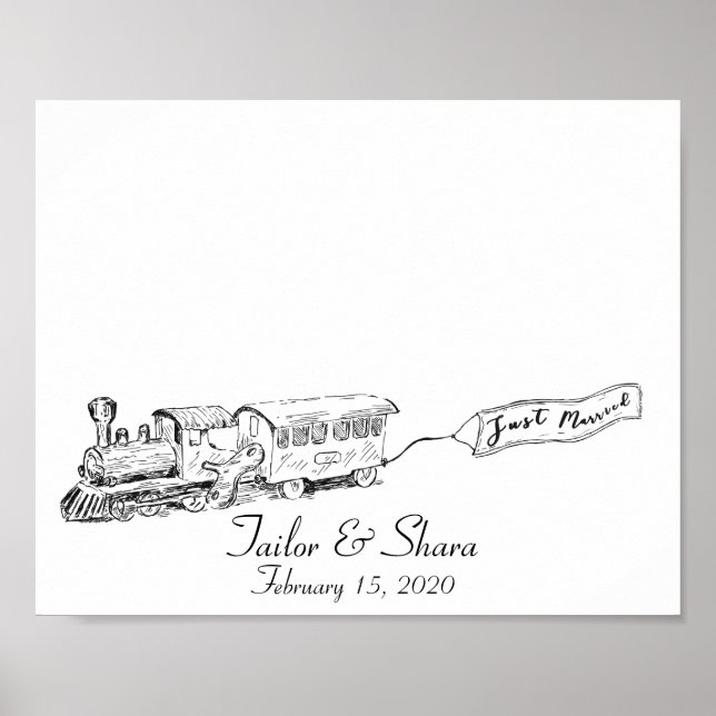 Just Married Wedding Train Fingerprint Guestbook (Front)