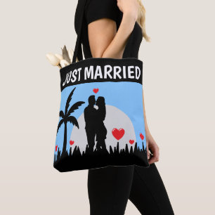 JUST MARRIED WEDDING TROPICAL GIFT TOTE PURSE BAG